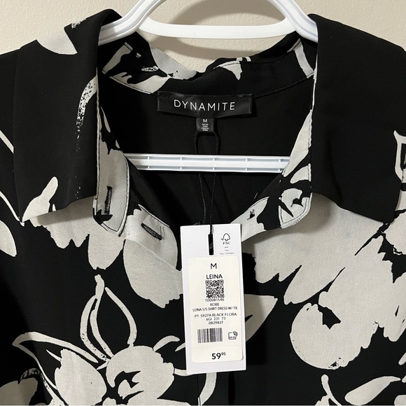 🆕 Brand New - Leina Black Flora Button Up Shirt Dress with Tie - Picture 6 of 6